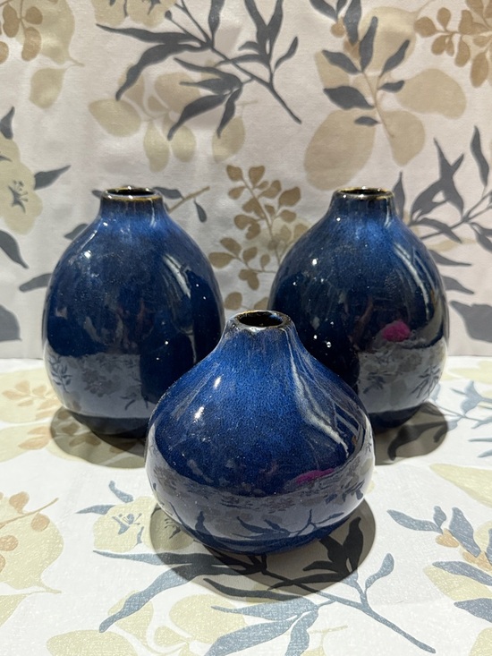 Other - Handcrafted Deep Blue Ceramic Bud Vase (Set of 3)